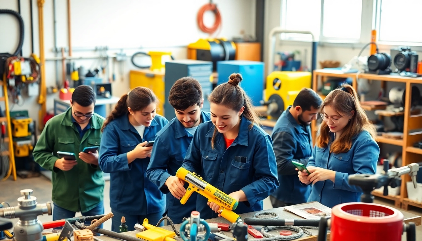 Students collaborating in a trade school workshop, showcasing hands-on learning experiences.
