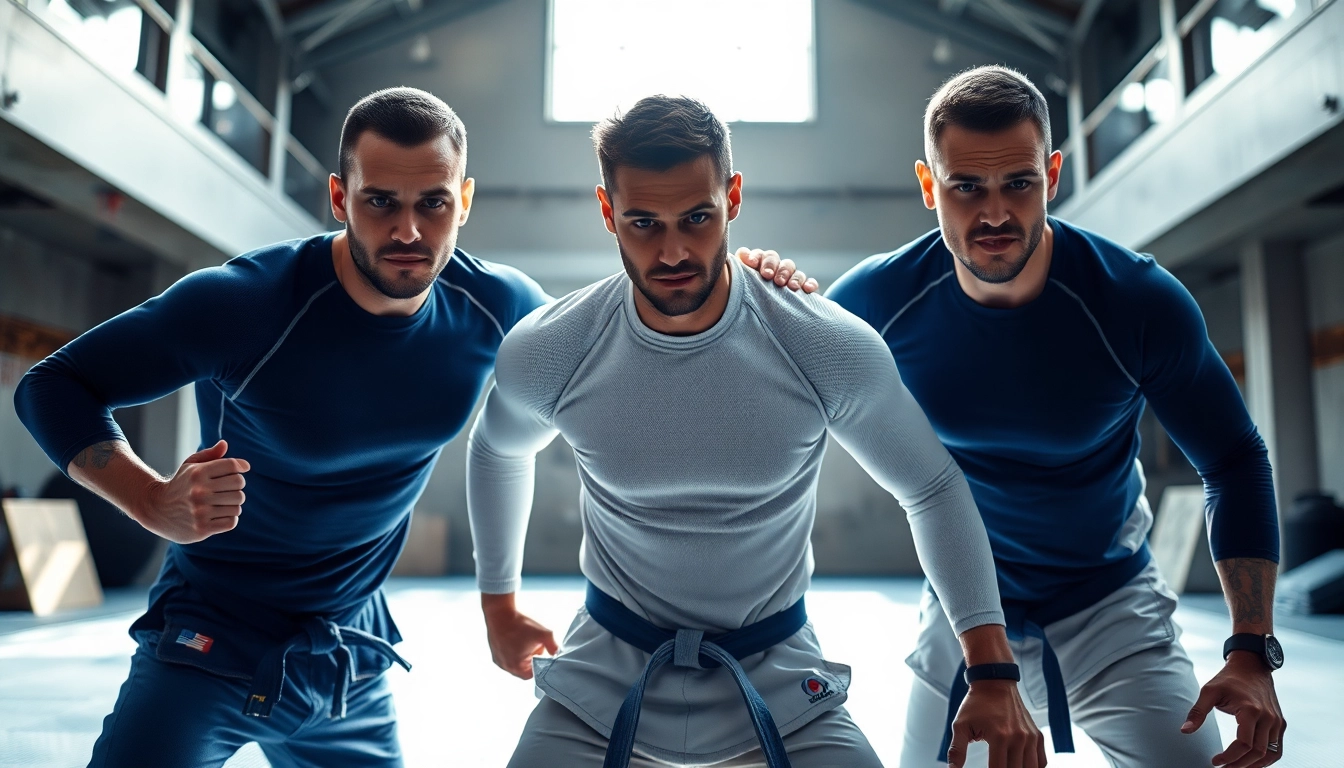 Showcase impressive Jiu Jitsu Rash Guards worn by a martial artist in a focused dojo environment.