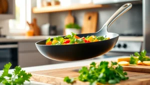 Cook delicious meals with a nonstick fry pan NZ, featuring vibrant vegetables in a modern kitchen.