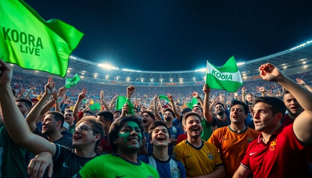 Experience the excitement of Koora live as fans cheer passionately during a football match.