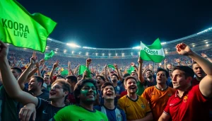 Experience the excitement of Koora live as fans cheer passionately during a football match.