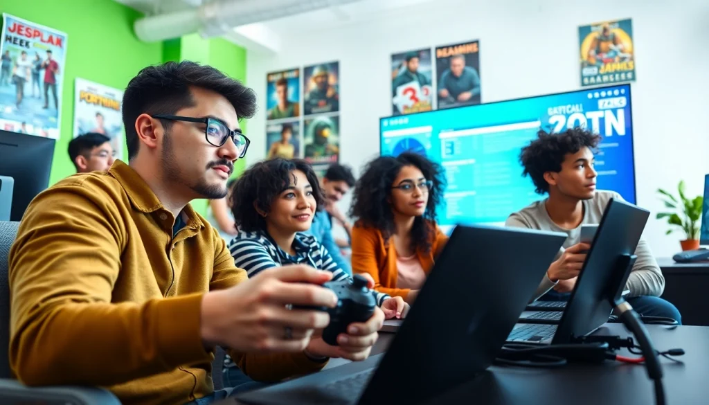 Engaging in outsourced game testing with a diverse team analyzing user experience and gameplay.