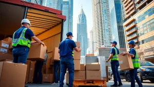 Efficient team providing Toronto moving services, packing and loading furniture in urban setting.
