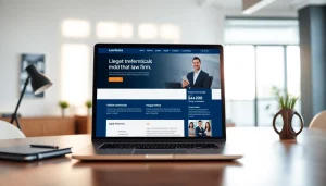 Engaging design of law firm website displayed at https://www.lawfirmswebsitedesign.com with testimonials and articles.