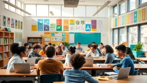 Empowered students in a vibrant Education setting collaborating on projects.