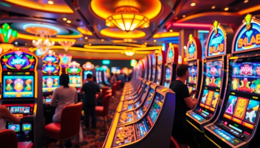 Memenangkan jackpot di jewel4d slot yang menonjol, dikelilingi oleh suasana bermain yang ceria.