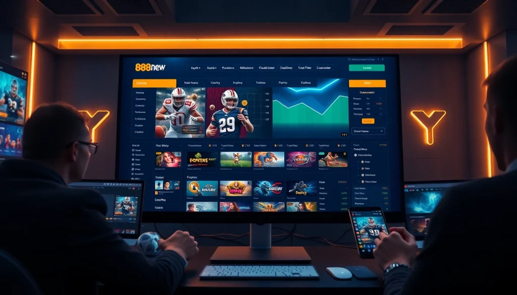 Interactive 888new online gambling platform showcasing diverse gaming options in a professional setting.