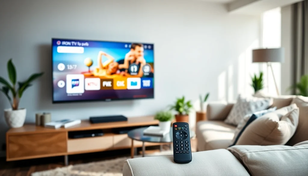 Experience seamless streaming with Iron TV Pro showcased in a modern living room.