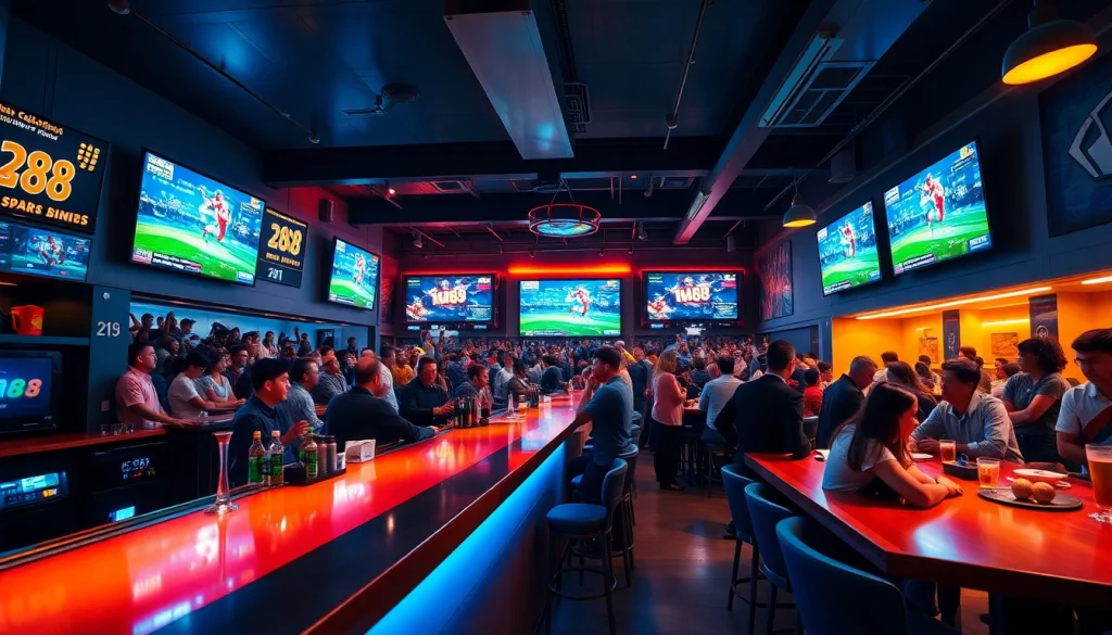 Engaging scene of MM88 sports betting with enthusiastic fans and vibrant atmosphere.