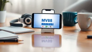 MV88 mobile app interface showcased on a smartphone, highlighting user-friendly design.