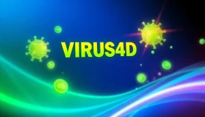 Menggambarkan antarmuka permainan digital virus4d dengan desain menarik dan warna cerah