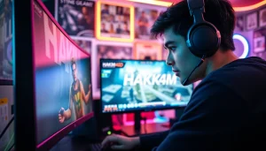 Menampilkan gameplay hakim4d game di layar gamer dengan suasana yang energik.