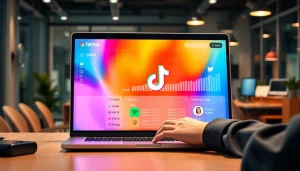 Engaging with a TikTok SMM panel displaying vibrant social media metrics and graphics.