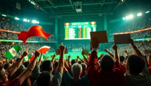 스포츠중계와 함께 흥미진진한 관중의 모습이 담긴 이미지