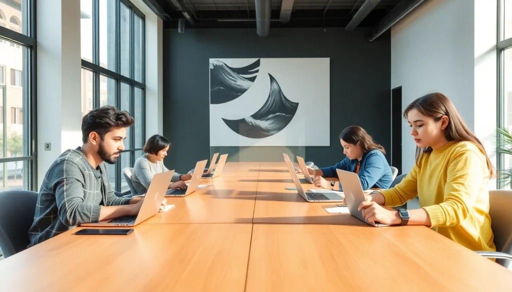 Desenvolvimento de Sites: equipe criativa discutindo ideias e planejando projetos digitais.