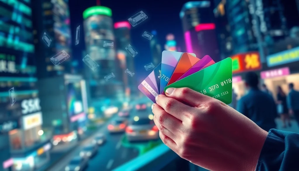 카드깡의 개념을 표현한 일러스트레이션, 신용카드와 유동적인 현금 이미지