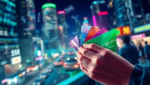 카드깡의 개념을 표현한 일러스트레이션, 신용카드와 유동적인 현금 이미지