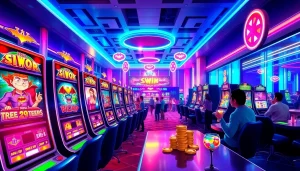 Menangkan di batman138 slot yang ditampilkan dengan suasana kasino online yang meriah.