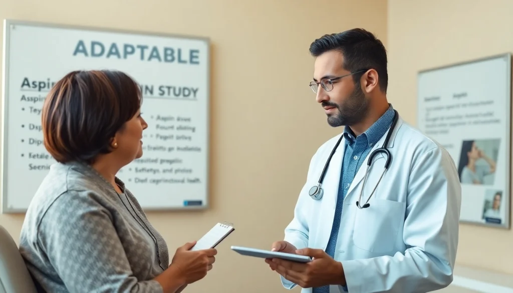 Doctor and patient engage in the ADAPTABLE Aspirin Study discussion in a clinic.