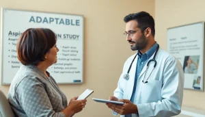 Doctor and patient engage in the ADAPTABLE Aspirin Study discussion in a clinic.