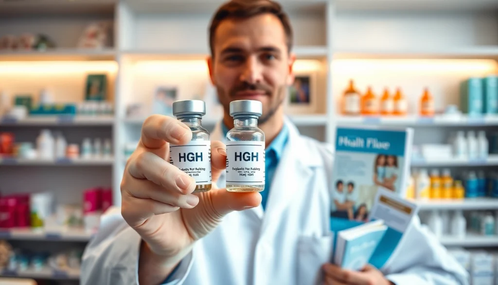 BUY HGH ONLINE with professional healthcare expert displaying HGH vials.