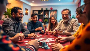 Engage in a thrilling game of Rummy nabob with friends around a lively table filled with cards.