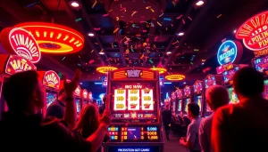 Bukti4d slot menang dengan pemain bersemangat merayakan kemenangan besar di kasino.