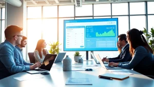 Efficient team using invoice processing software in a collaborative office environment for streamlined workflows.