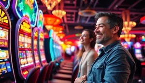 Rasakan keseruan bermain sayapbola slot dengan mesin slot berwarna cerah dan pemain bahagia.