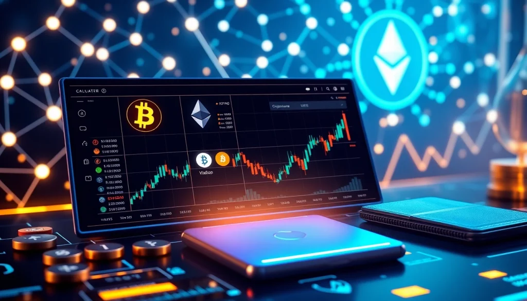 Zaawansowany kalkulator do analizy kryptowalut z wykresami handlowymi i wizualizacjami portfela cyfrowego.