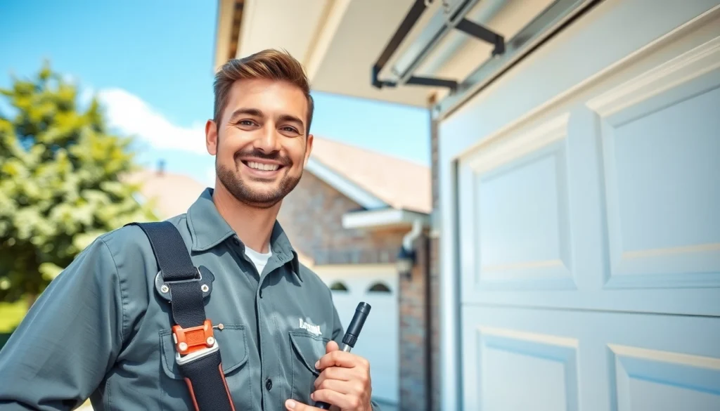 Technician performing Garage Door Repair Vancouver, Wa service on a residential garage door.