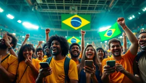 Engaged fans enjoying sports betting in Brazil celebrate wins and analyze statistics.