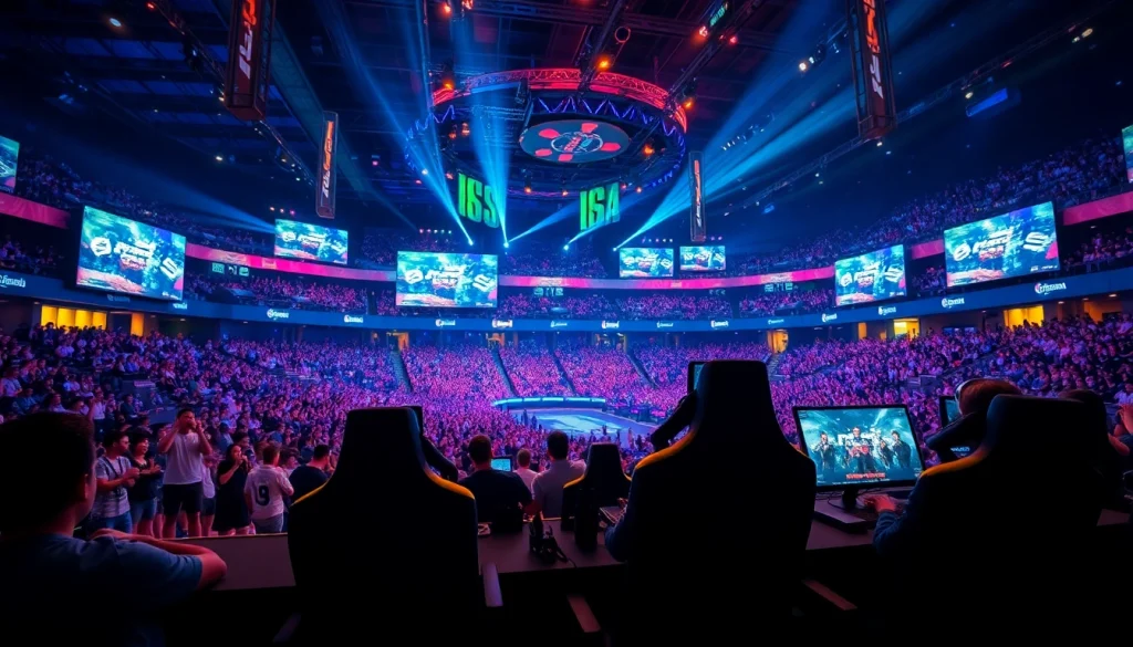 Experience high-energy esports events at https://gamelevate.com, with vibrant crowds and dynamic lighting.