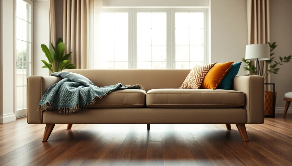 Cozy sofa bed with sleek design and soft fabric in a stylish living room.