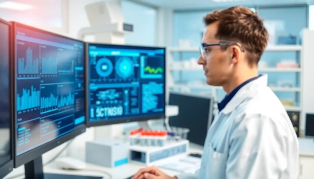 Interacting with Laborinformationssystem LIS in a modern laboratory setting for efficient data management.