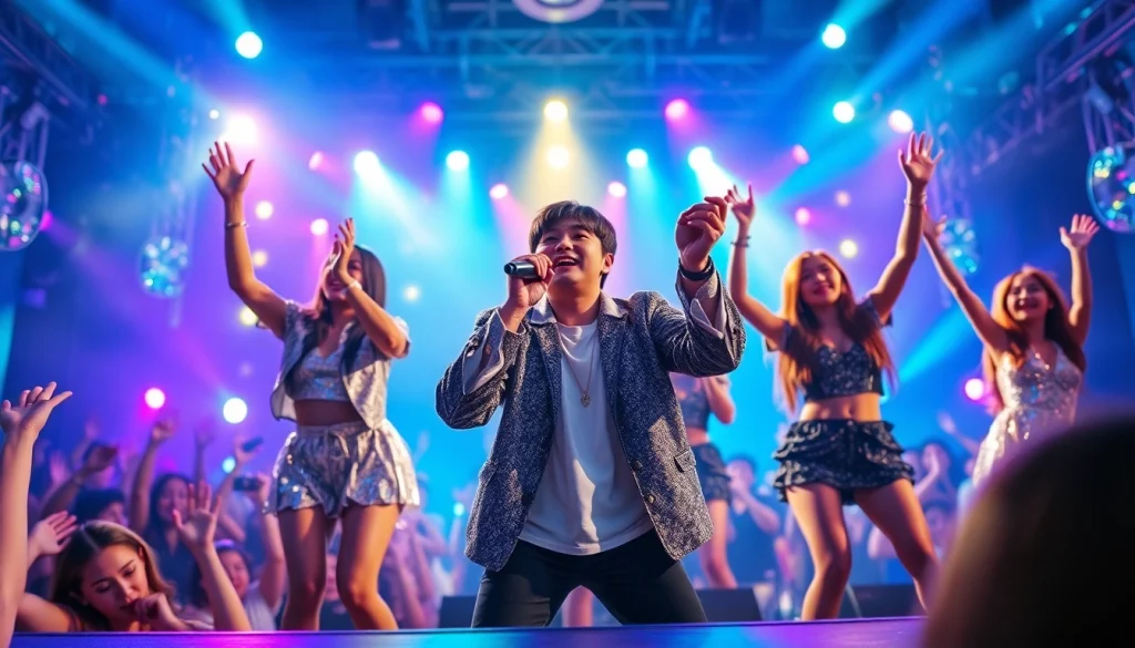 View a vibrant K-Pop concert at https://www.kpopangel.com showcasing energetic performers.