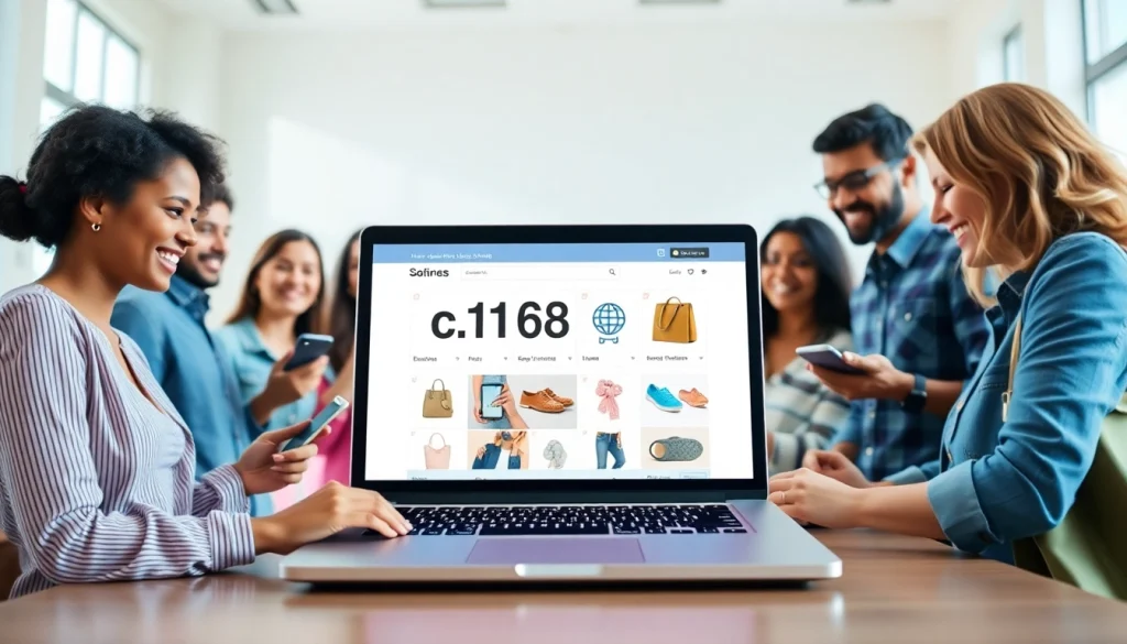 Customers engaging with the ecommerce platform https://c168.shop/ in a vibrant shopping setting.