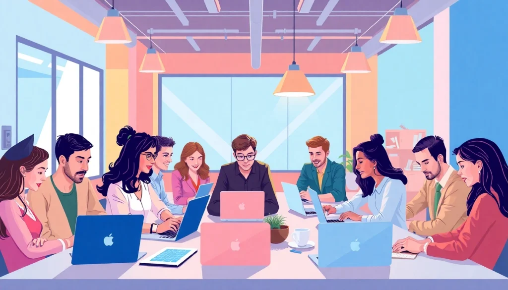 No-code token creation illustrated by a diverse team collaborating in a modern workspace.