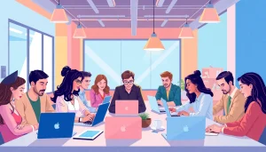 No-code token creation illustrated by a diverse team collaborating in a modern workspace.