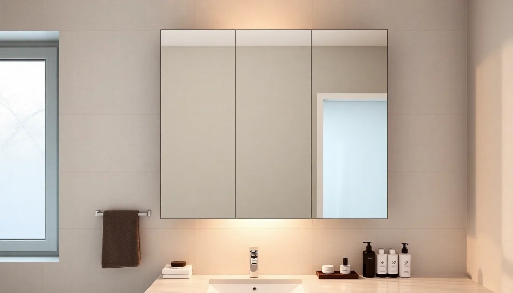 Erleben Sie den eleganten sonni Spiegelschrank in einem modernen Badezimmer mit warmen LED-Lichtern.