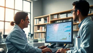 Engaging scene of researchers analyzing data in the ADAPTABLE Aspirin Study, emphasizing collaboration and technology.