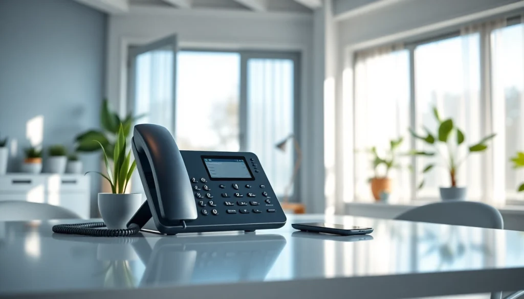 Enhance communication efficiency with a stylish VOIP phone in a modern home office setup.