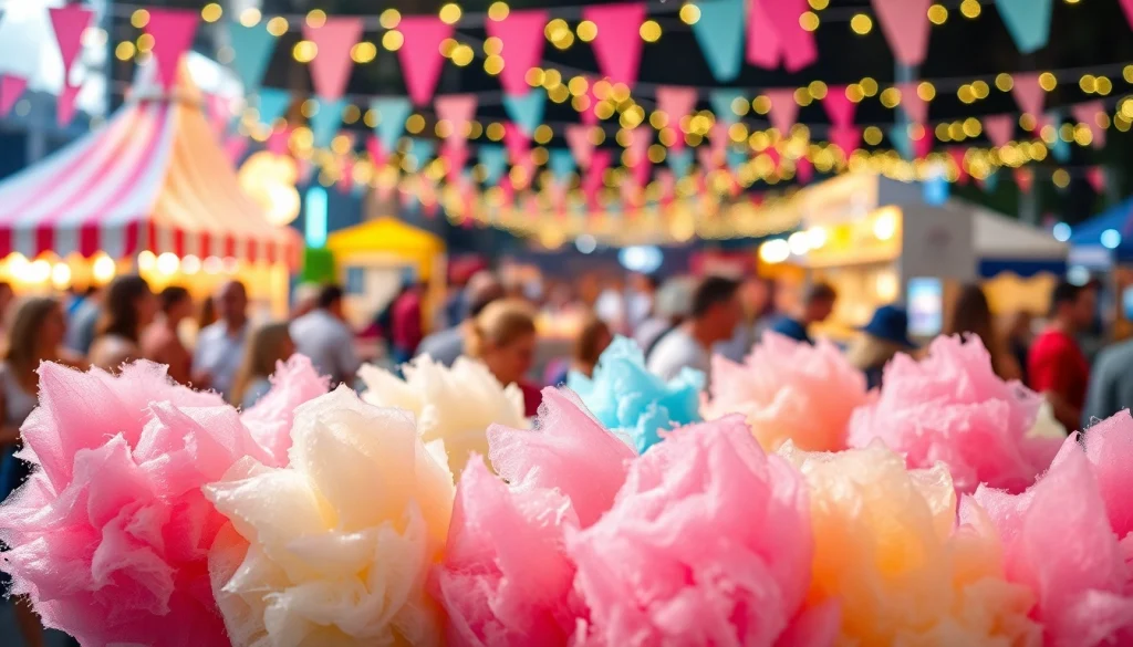 Beleef de magie van wafel katoen met kleurrijke variëteiten op een bruisend festival.