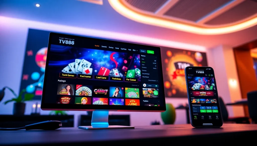 Experience the engaging TV88 online casino homepage showcasing diverse gaming options.