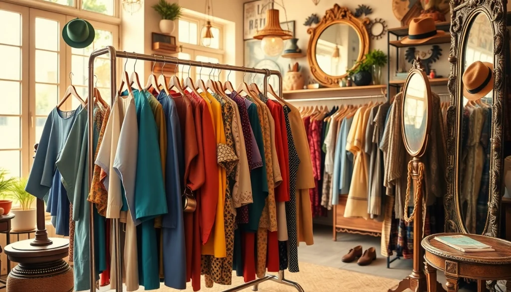 Shop the vintage collection at https://thrift-vintage.com, featuring a colorful array of garments and accessories.