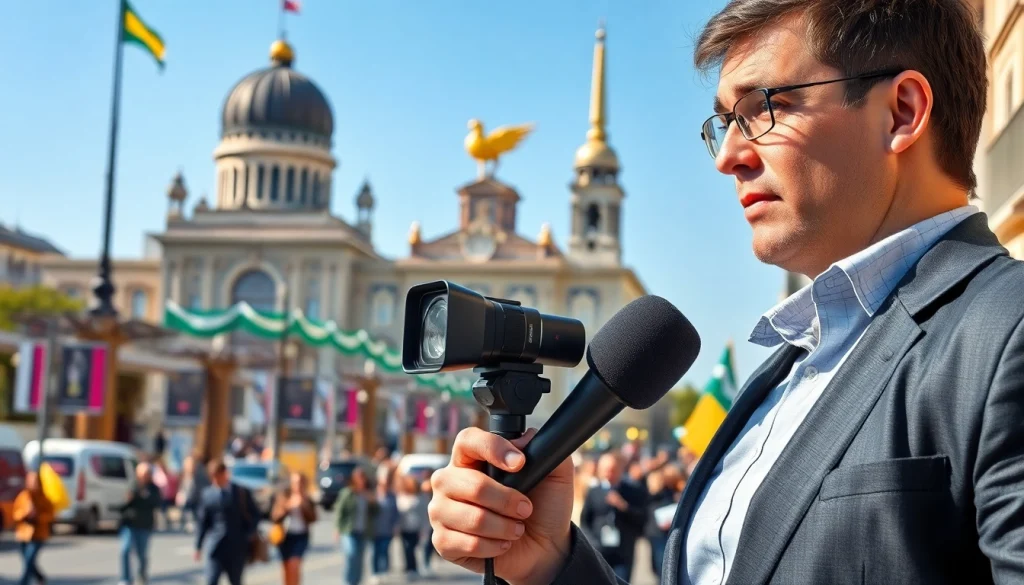 Знімок https://sumy24.com.ua журналіста на вулицях Сум, що висвітлює події міста.