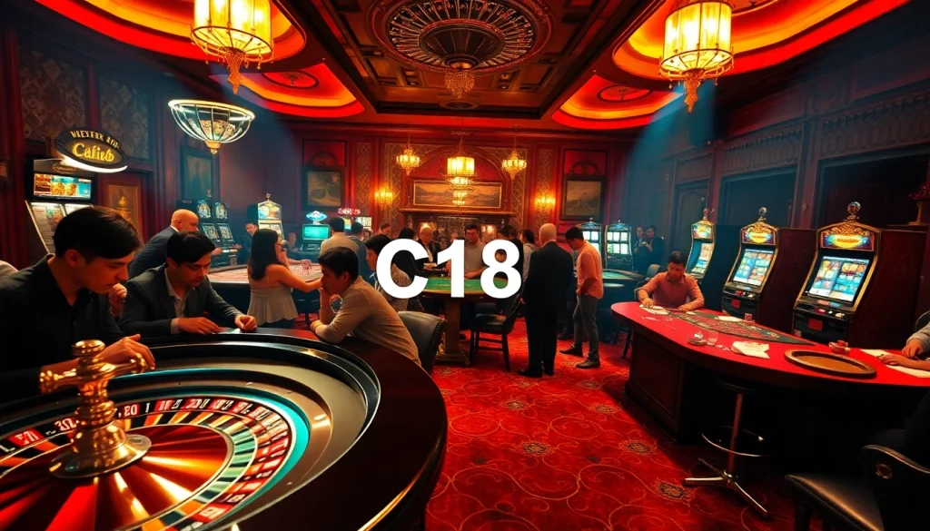 C168 casino players enjoying an exciting game of roulette and poker in a vibrant casino ambiance.