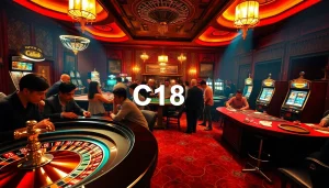 C168 casino players enjoying an exciting game of roulette and poker in a vibrant casino ambiance.