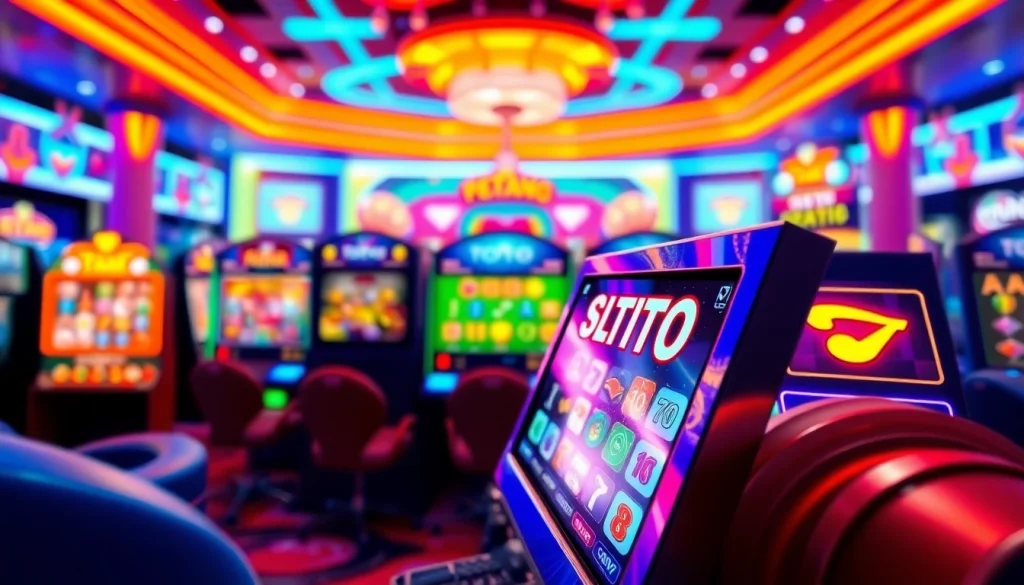 Menampilkan permainan slot menarik di platform PETANI TOTO dengan suasana yang penuh warna dan energik.