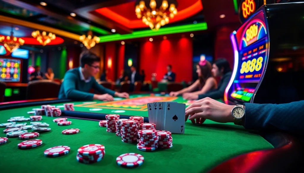 Players enjoying an exciting game night at a casino table themed around 888b.